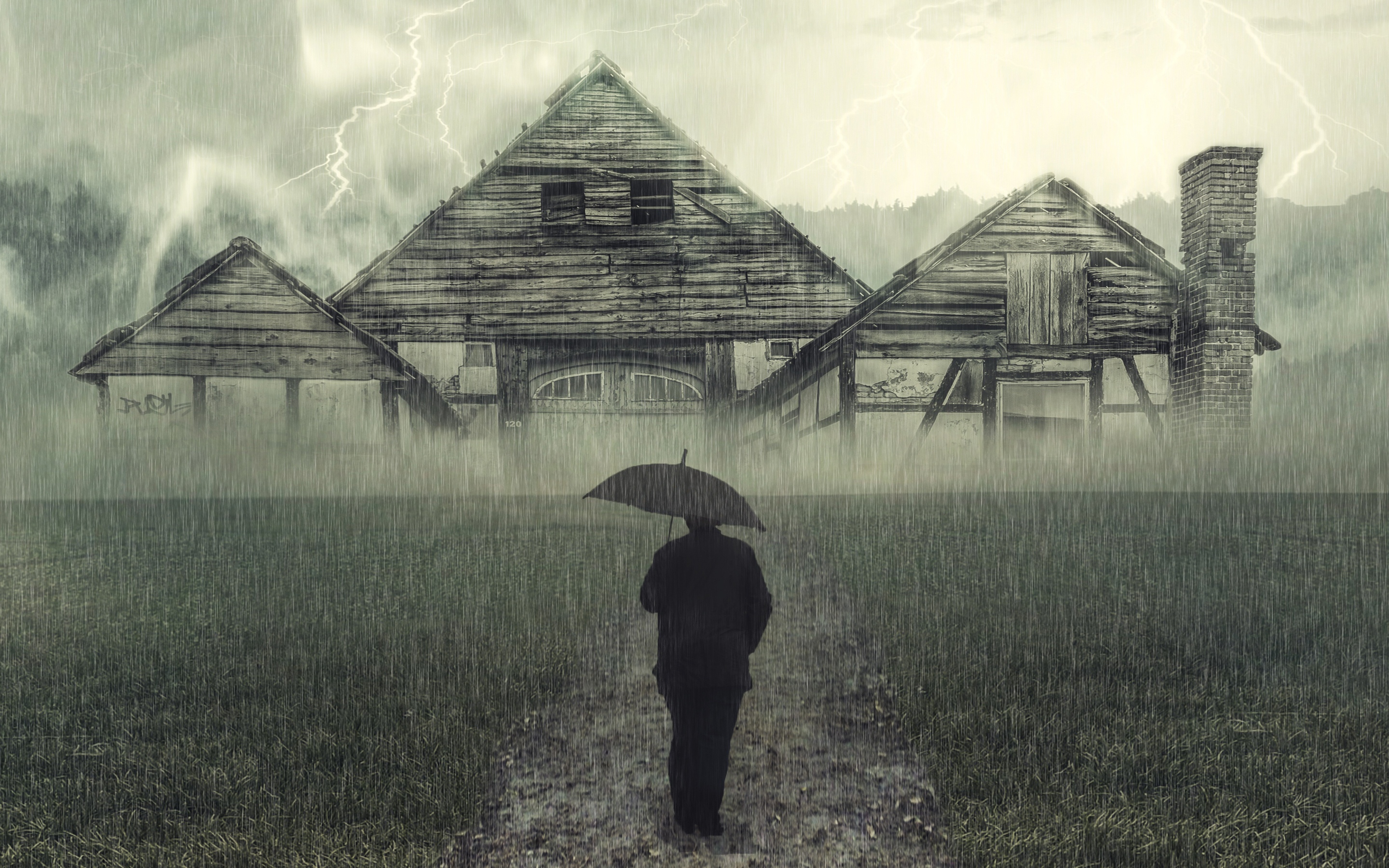 一个男人孤独淋雨伤感背影