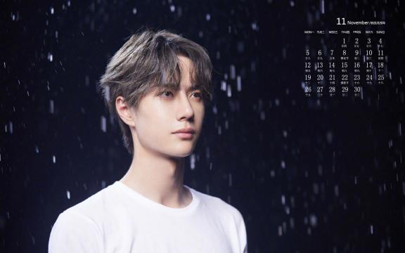 2018年11月璀璨少年王一博雨景日历