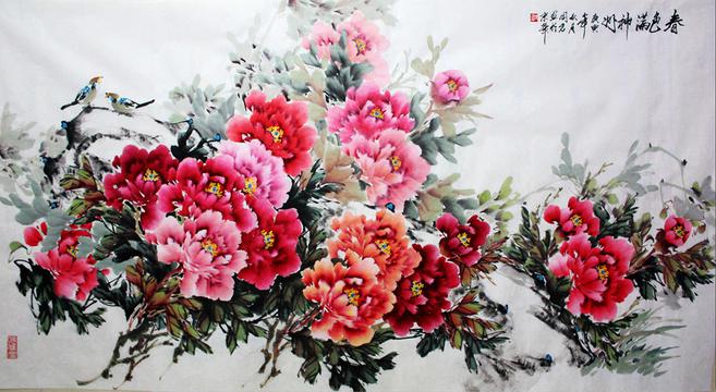 牡丹花开工笔画