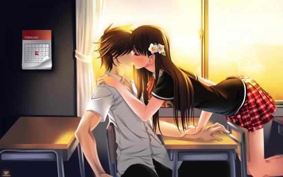 浪漫亲吻有爱的动漫男女