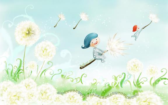 2015年8月卡通风景插画日历