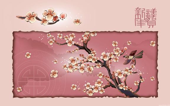 春节矢量花鸟画