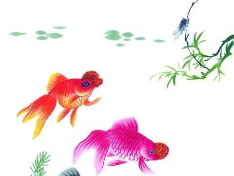 水墨画鱼儿普屏壁纸
