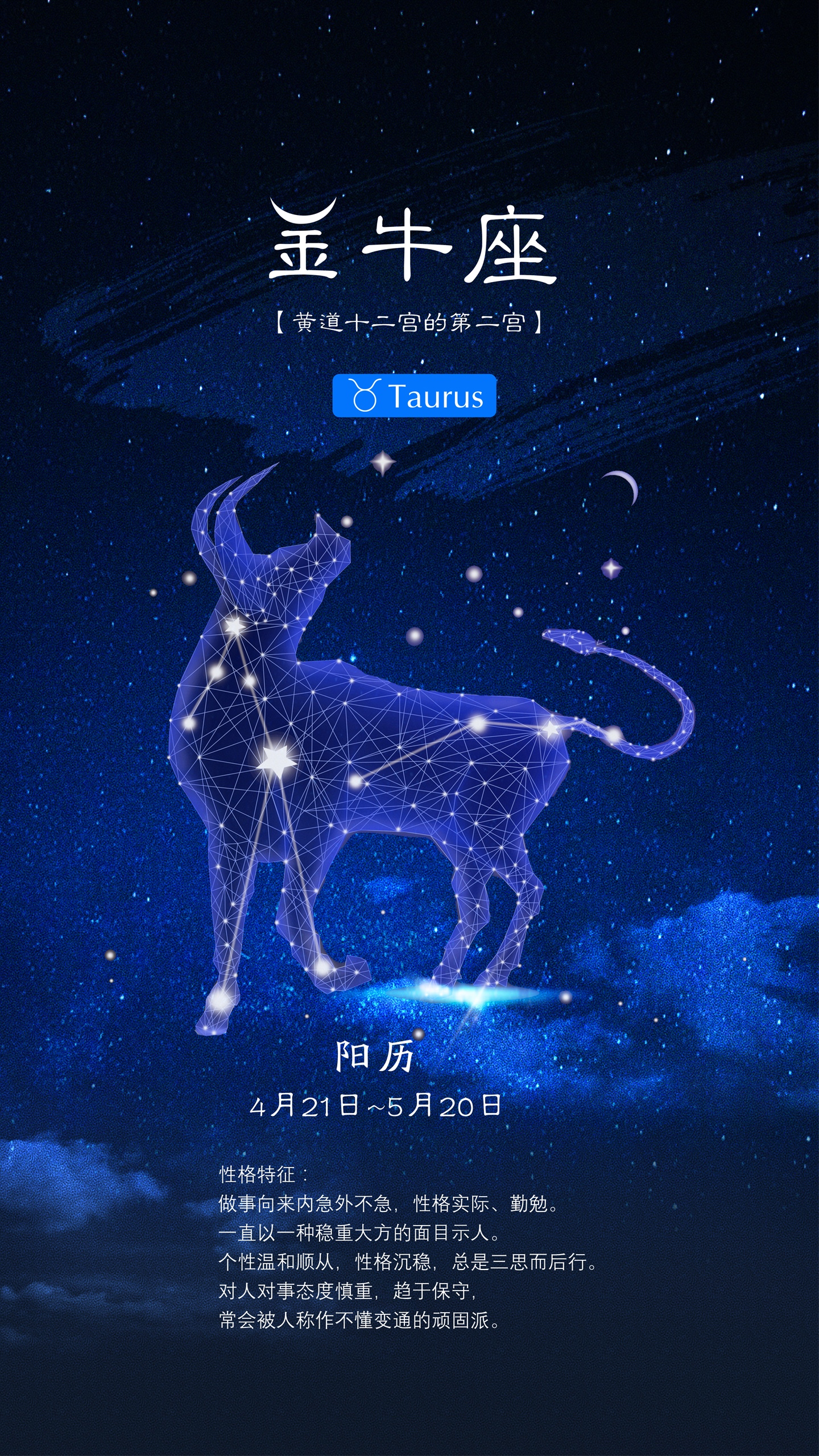 蓝色简约金牛座星云图