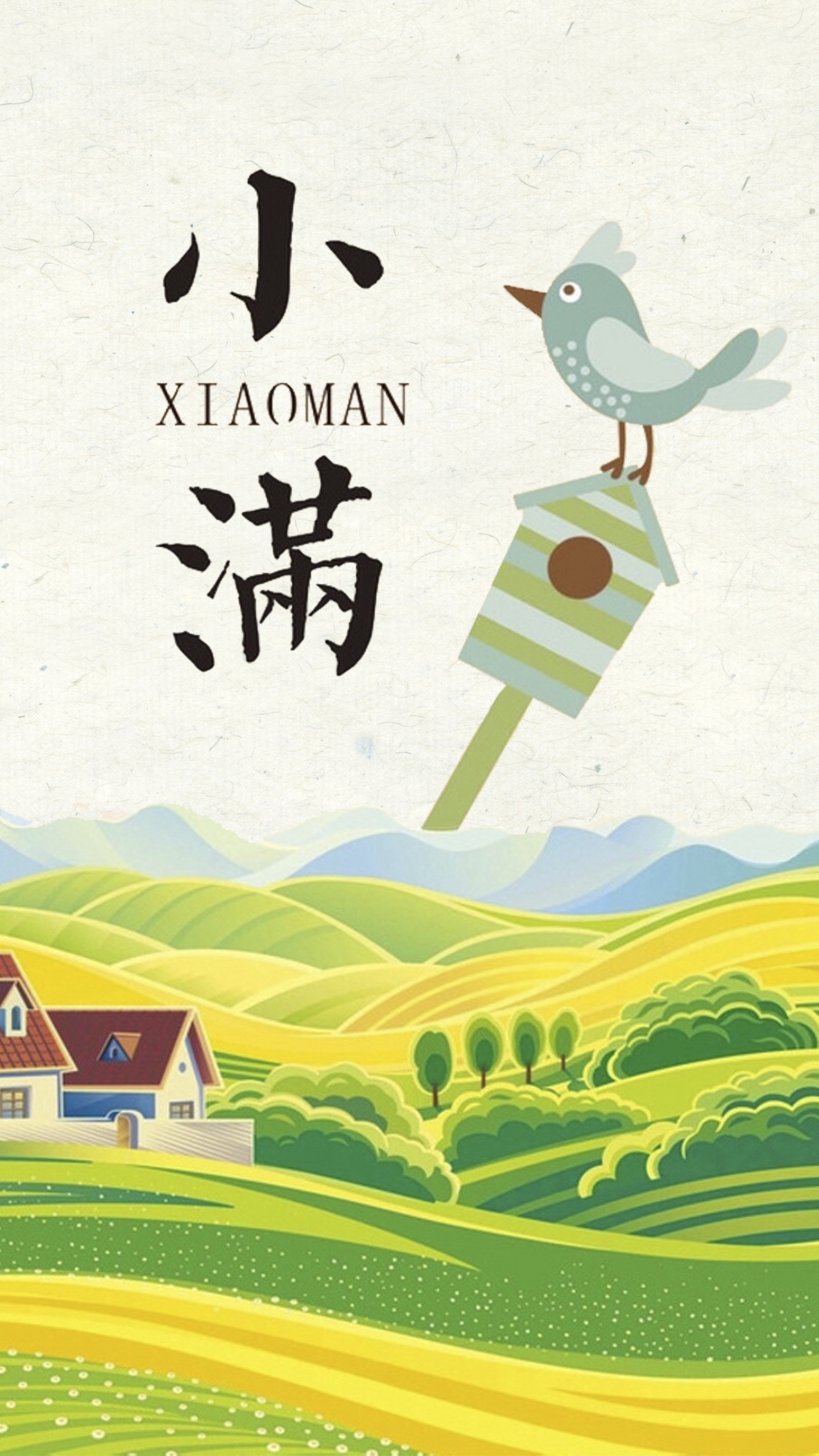 小满麦田可爱小鸟插画
