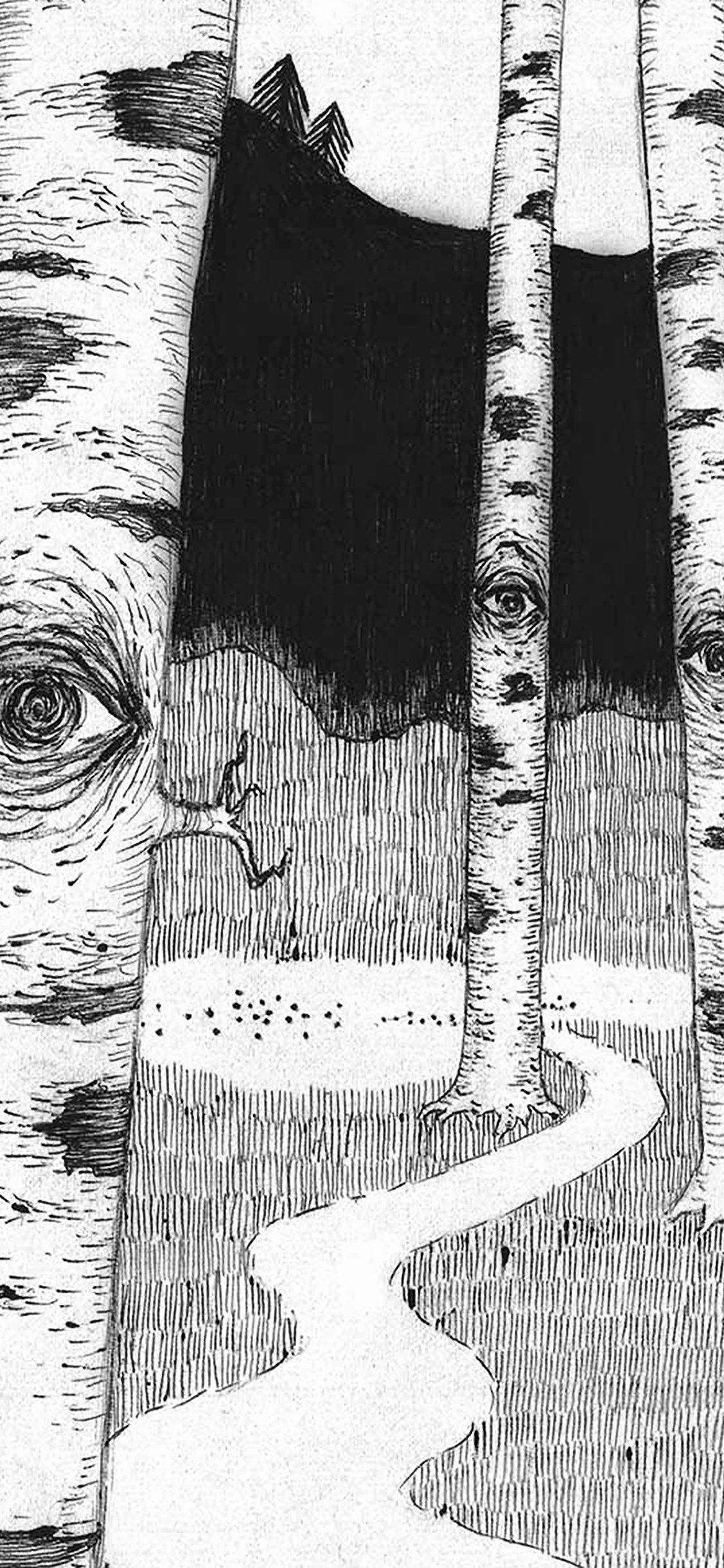 手绘树林里的眼睛