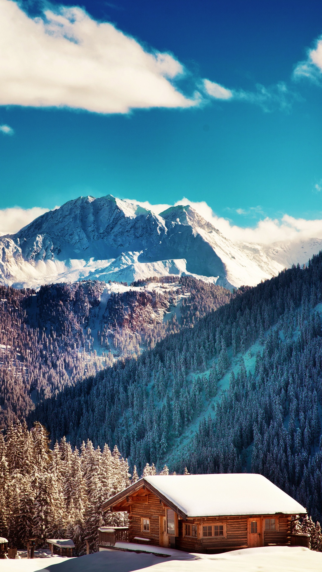 山区木屋冬季景观