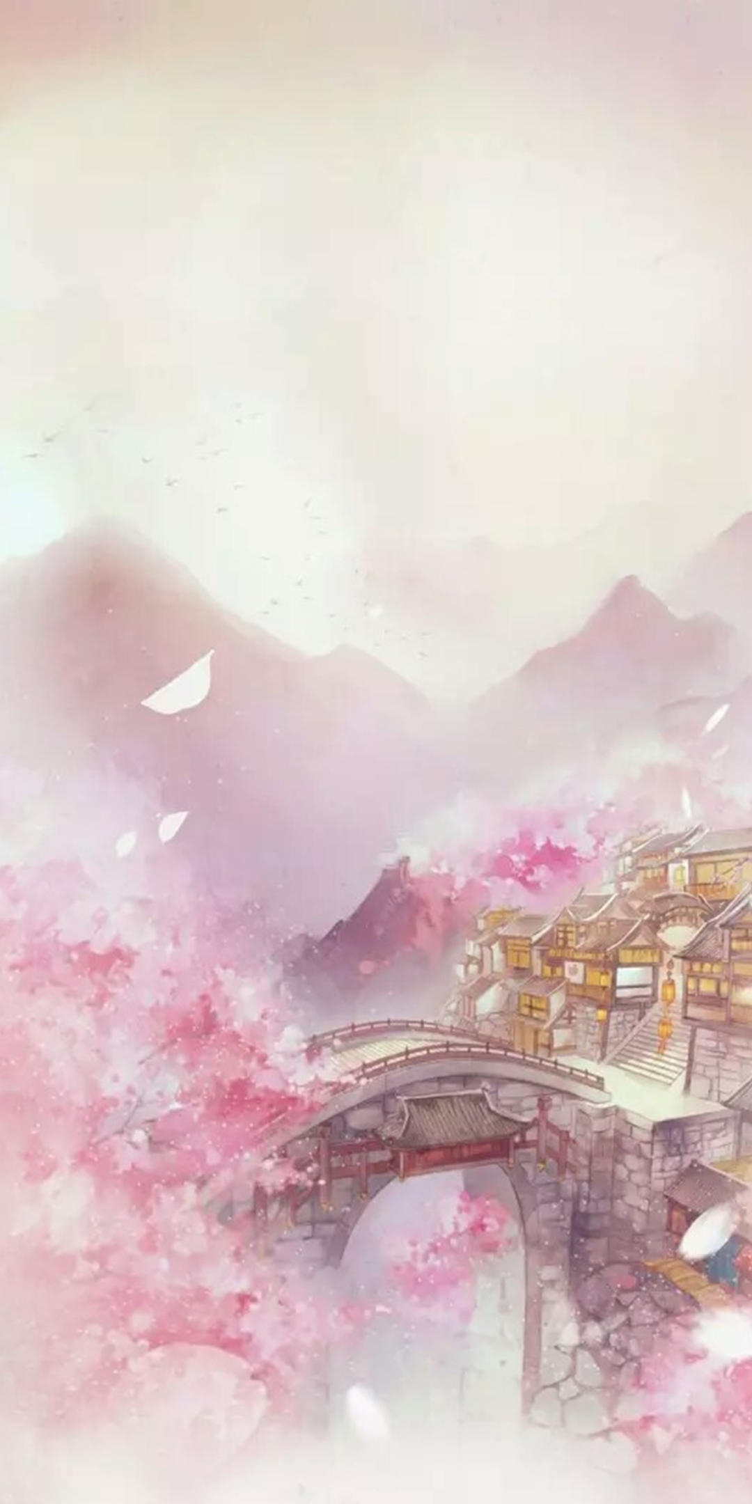 春光烂漫的江南小镇插画