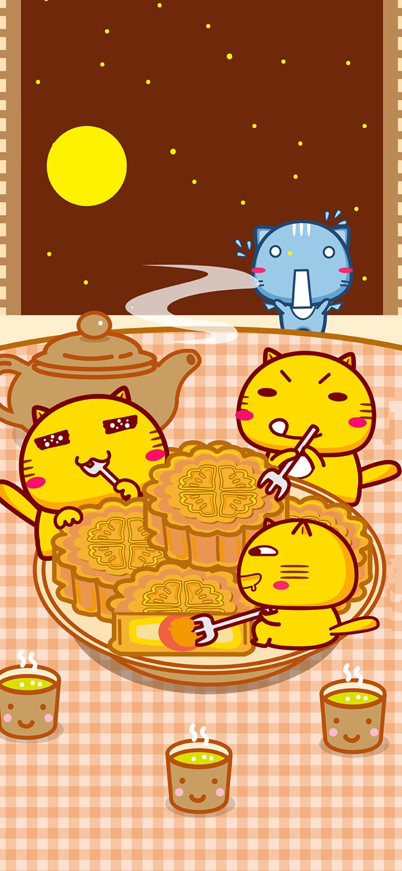 中秋节一起吃月饼的哈咪猫