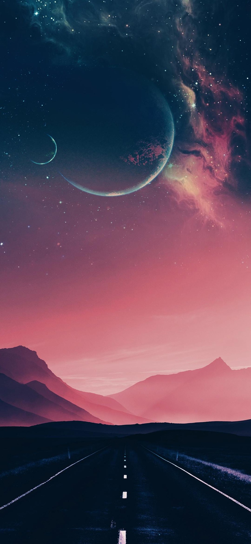 梦幻星空下长长的路