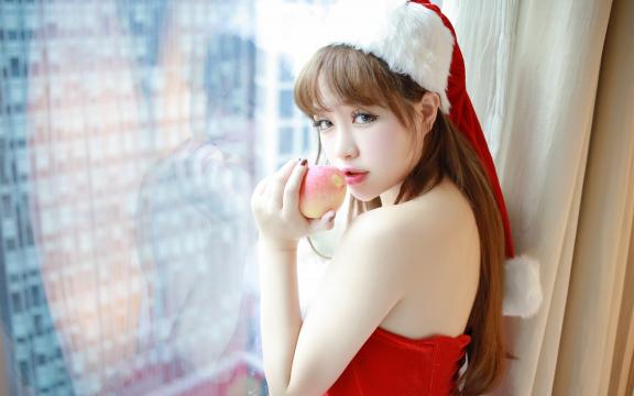 红色性感美女圣诞装