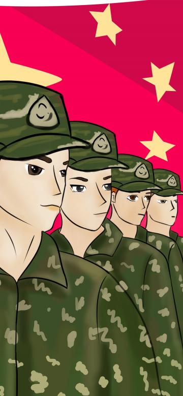 国旗下英姿飒爽的士兵