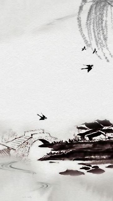 中国风简约清明节水墨画