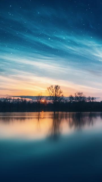 夕阳西下湖面的景色