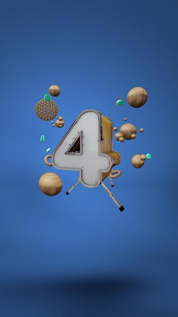 倒计时实木质感创意3D立体数字4