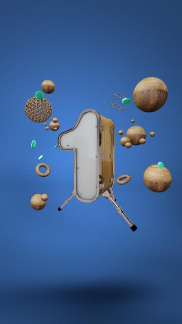  倒计时实木质感创意3D立体数字1