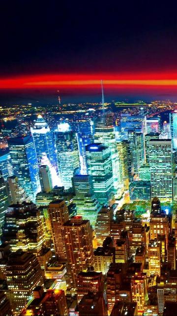 西雅图夜城市灯光红色地平线