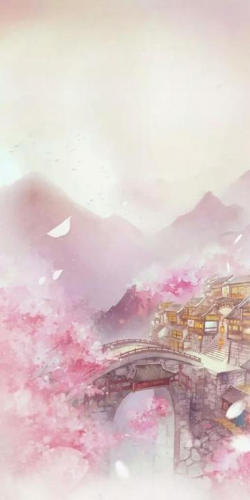 春光烂漫的江南小镇插画