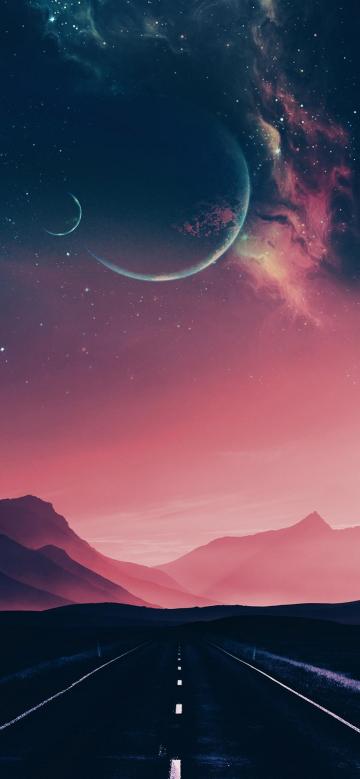 梦幻星空下长长的路
