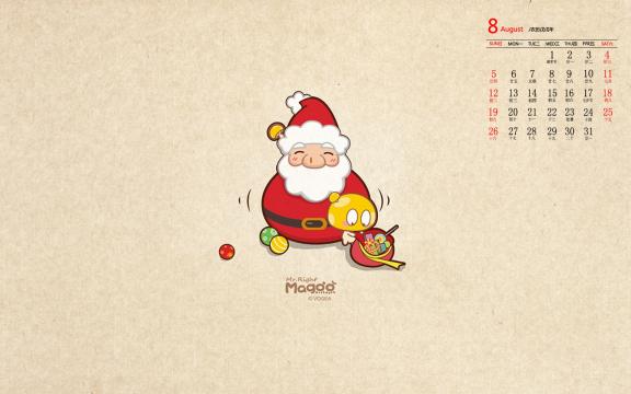 2018年8月蘑菇点点可爱圣诞节插画日历