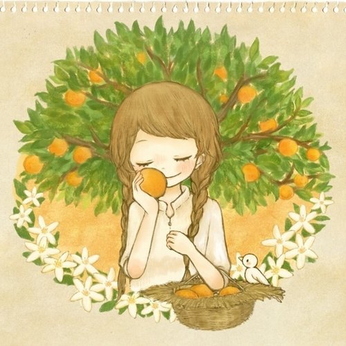 摘桔子的小姑娘