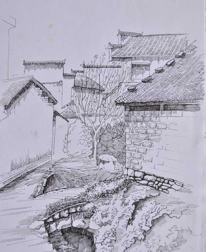 乡村钢笔画