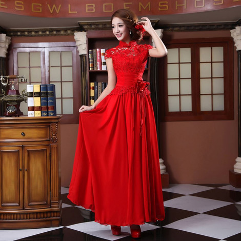 长款水溶花蕾丝敬酒服