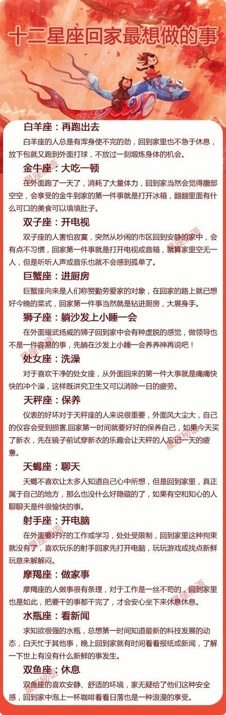 十二星座回家最想做的事