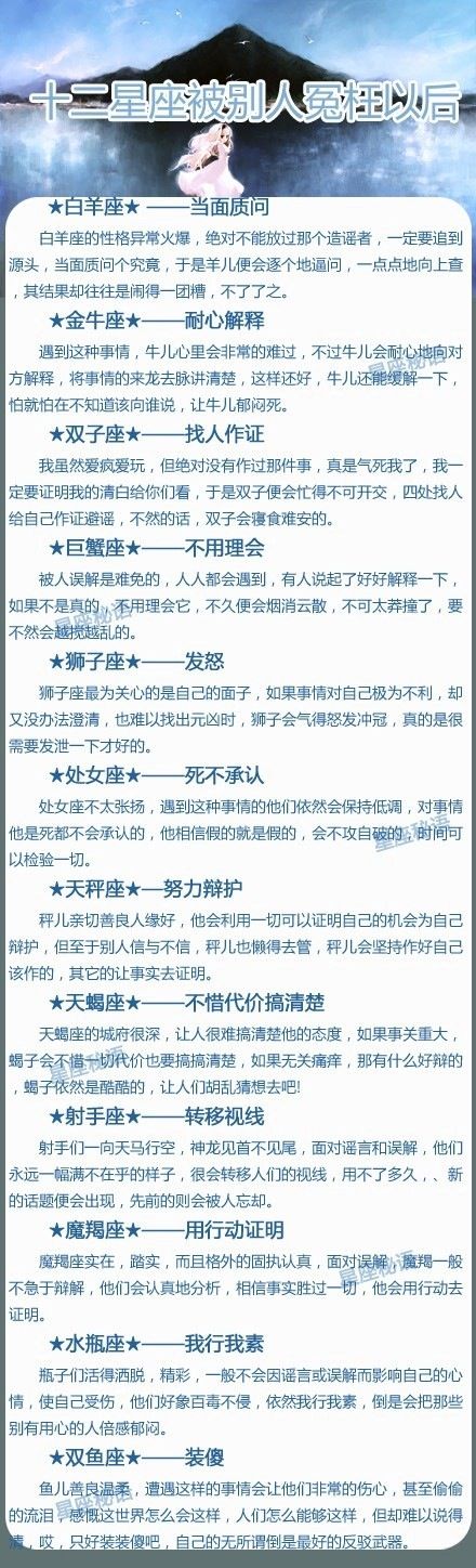 被人冤枉后的十二星座