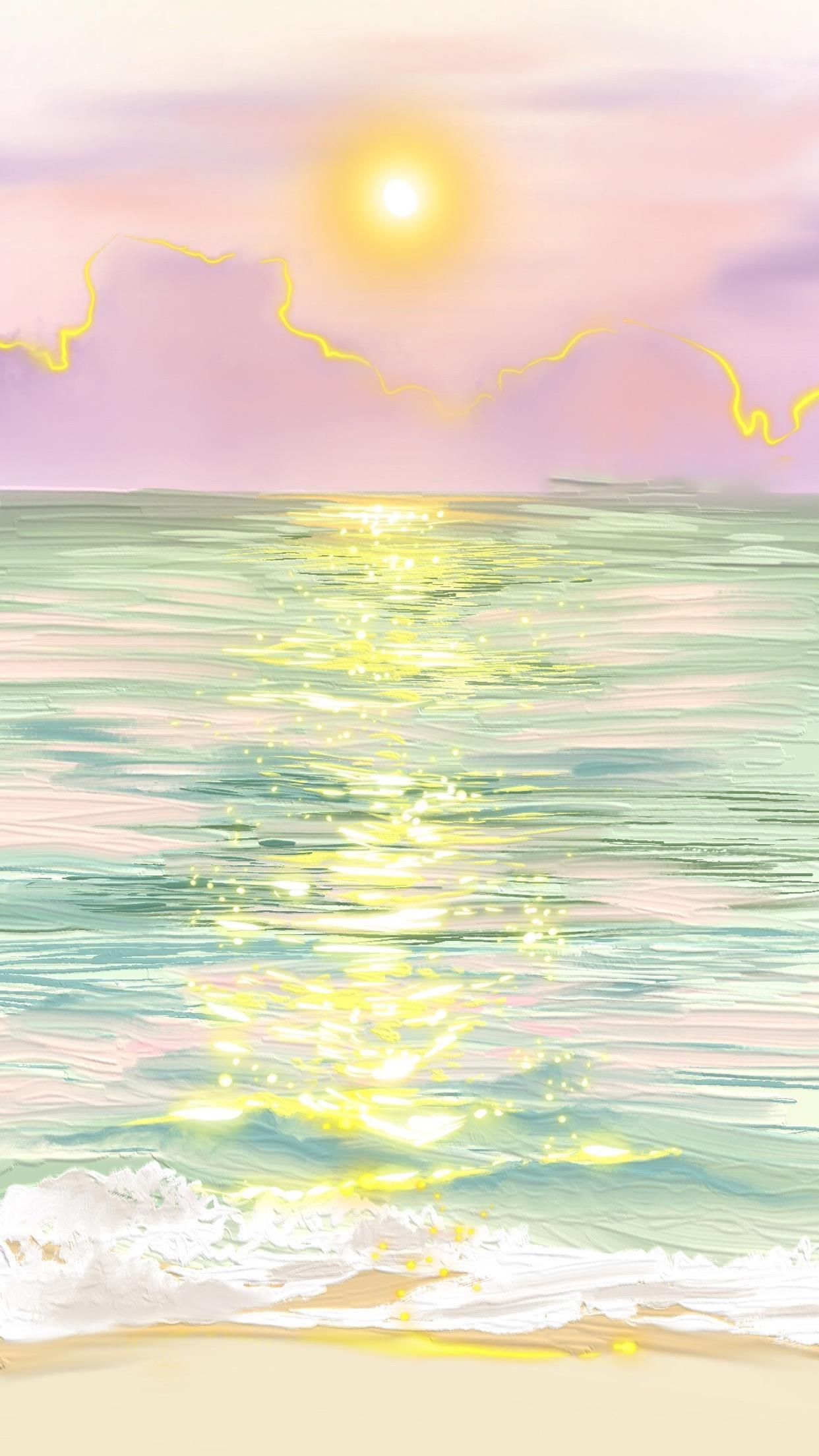 海上日出唯美插画