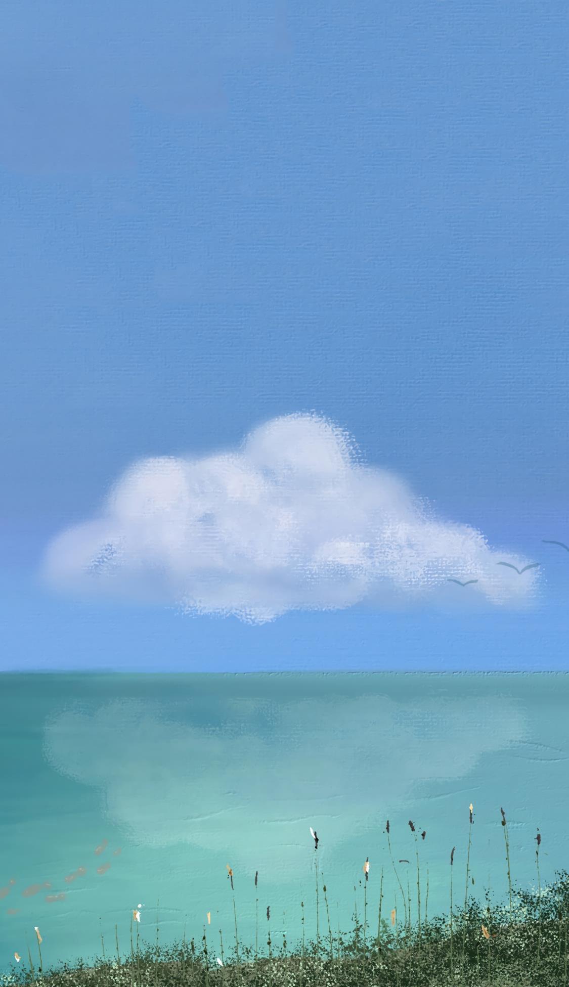 小清新浪漫云彩风光插画