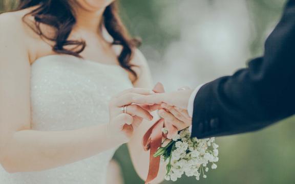 给新娘子带上婚戒的一瞬间