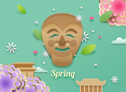 韩式春天气息卡通立体花朵建筑海报