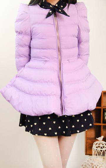 秋冬围脖大裙摆收腰中长款羽绒服