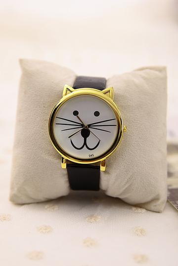 个性皮带猫头小猫手表