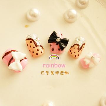 日系蝴蝶结镶钻成品美甲片