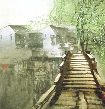 小桥流水人家山水画