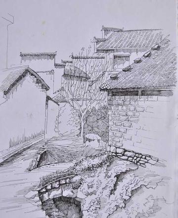 乡村钢笔画