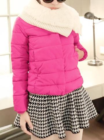 大翻领围脖毛领修身羽绒服