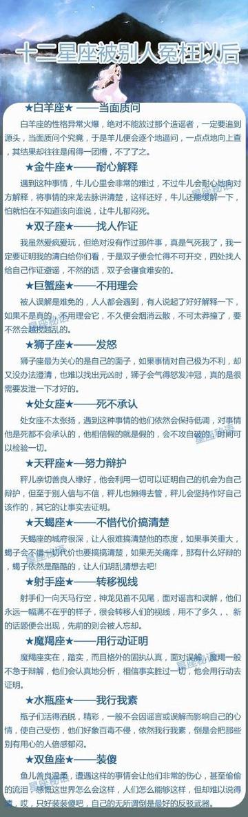 被人冤枉后的十二星座