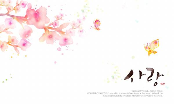 粉红色花朵与蝴蝶素材