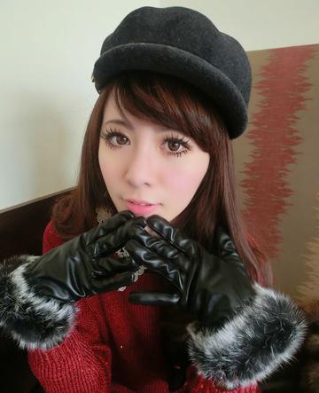 加绒PU甜美手套