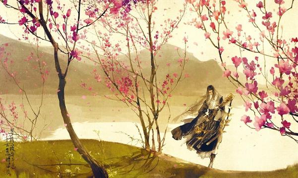 手绘古风唯美意境桃花