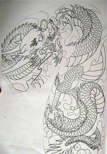 披肩龙纹身手稿图