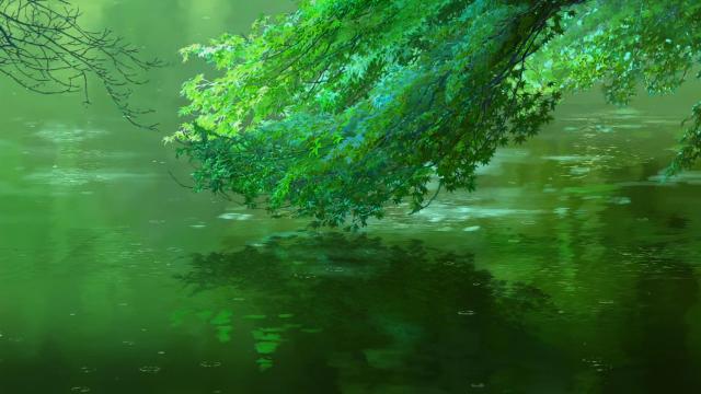 小清新湖面景色手绘插画